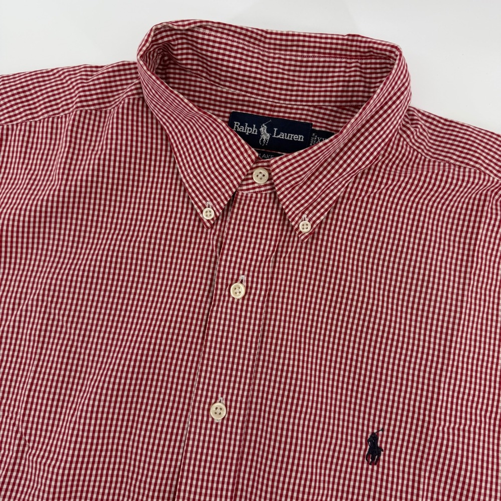Ralph Lauren Blake Shirt Mens XXL Red White Gingham Cotton S/S Button Up